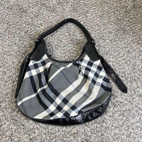 BURBERRY SUPERNOVA CHECK BROOKLYN HOBO BAG Black Beat Check Shoulder Bag Y2K 90s - Picture 1 of 14